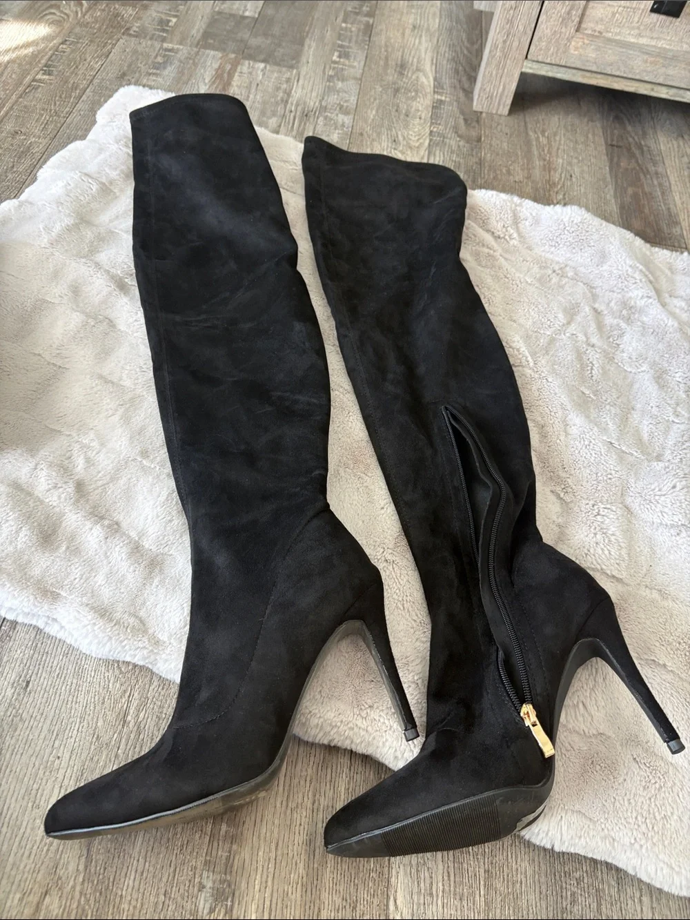 Black Over-the-Knee Suede Stiletto Boots